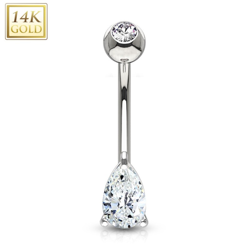 Piercing ventre goute cristal or blanc 14k