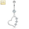 Piercing coeur pendant or blanc 14k