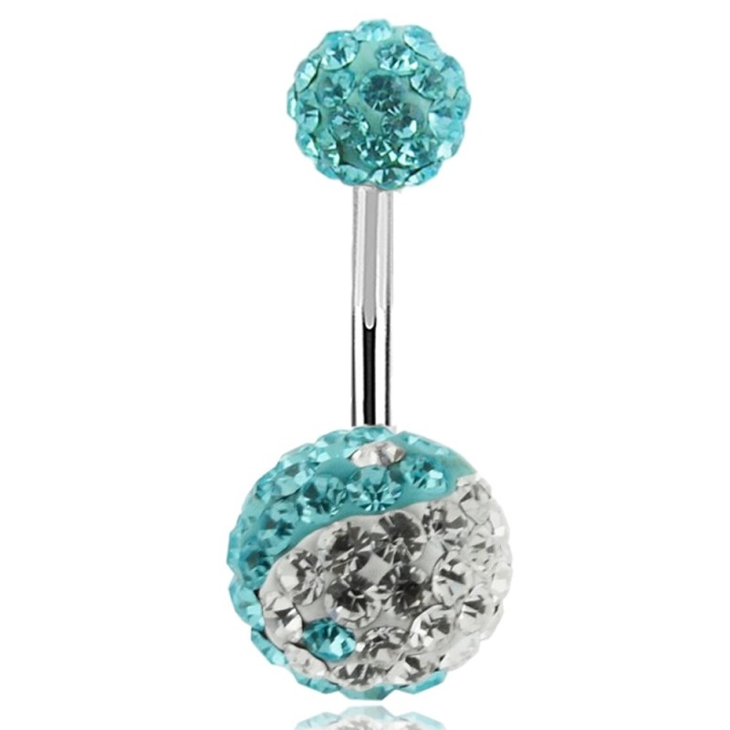 Piercing de nombril ying yang multi cristaux blanc et turquoise