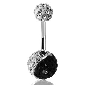 Piercing nombril strass blanc et noir logo ying yang