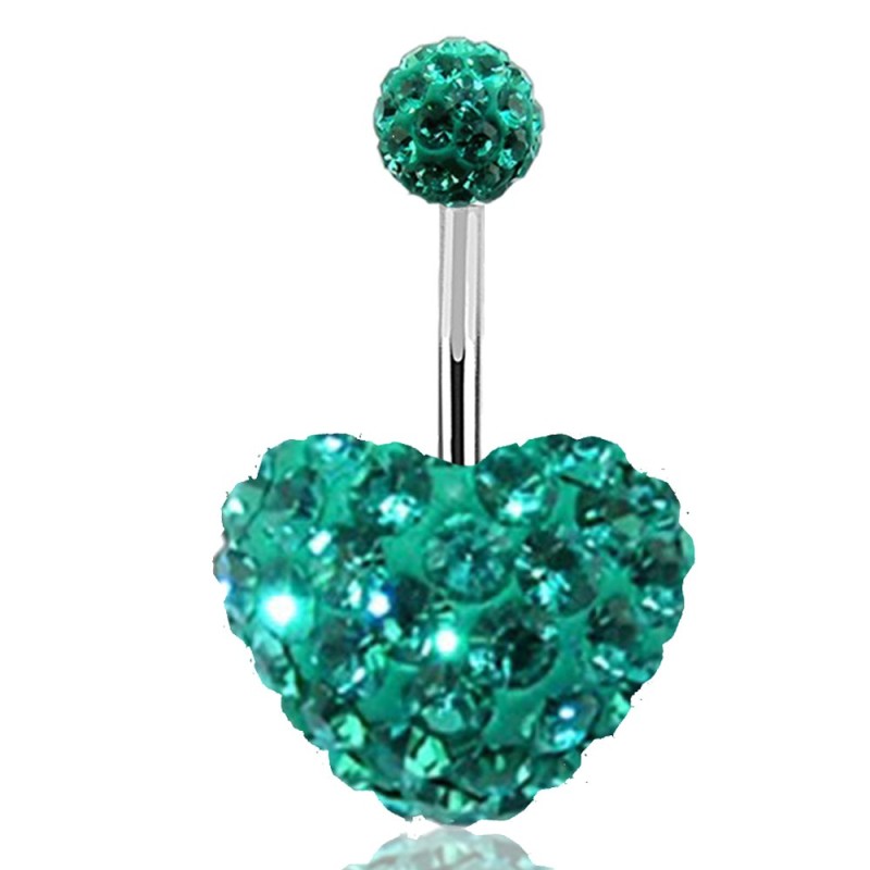 Piercing nombril coeur multi strass couleur bleu tiffany